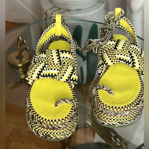 New Free People AMAMBAIH Beatriz Wrap Sandals Kaki-Lemon - Picture 3 of 8
